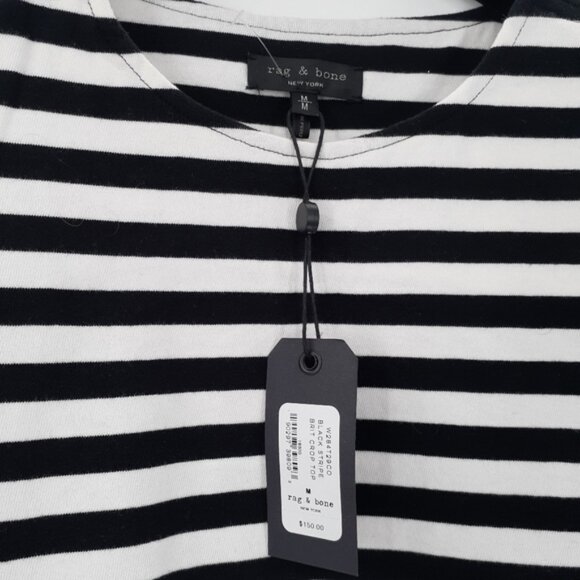 Rag & Bone Brit Crop Top | Striped Sleeveless Cotton | Size M | Black & White - Picture 8 of 9